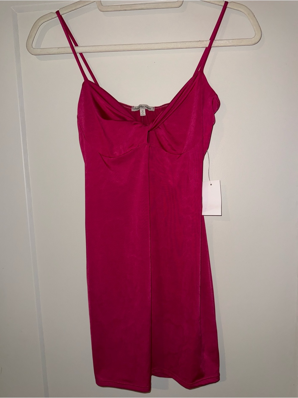 Charlotte Russe Hot Pink Satin Twist-Front Dress